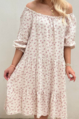 Abby linen dress, floral sand