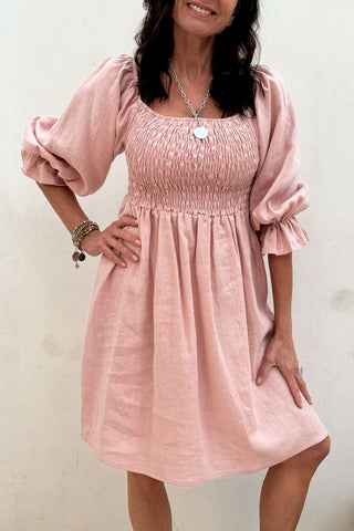 Antoinette linen dress, sorbet pink