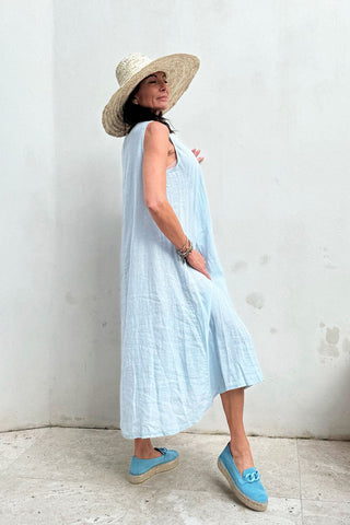 Belinda linen dress, oxford blue