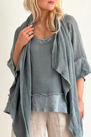 Crochet mesh scarf, smokey blue