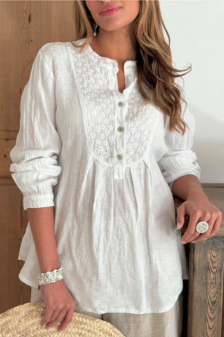 Candy linen shirt, white embroidery