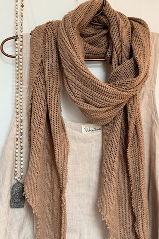 Crochet mesh scarf, camel