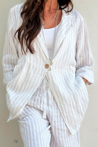 Eleanor linen jacket, beige stripes