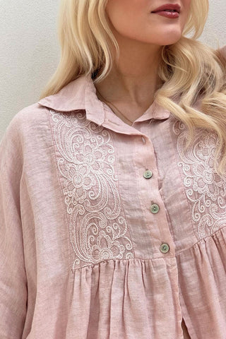 Emil embroidery linen shirt, light pink