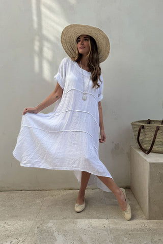 Garden party linen dress, white