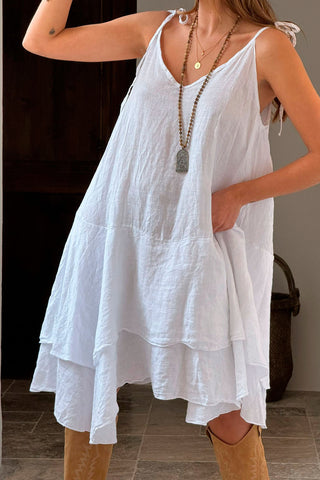 Lily linen dress, white