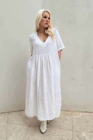 Marcia linen dress, white