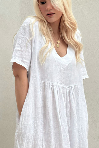 Marcia linen dress, white