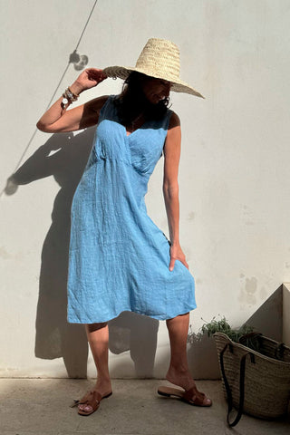 Monica linen dress, heavenly blue