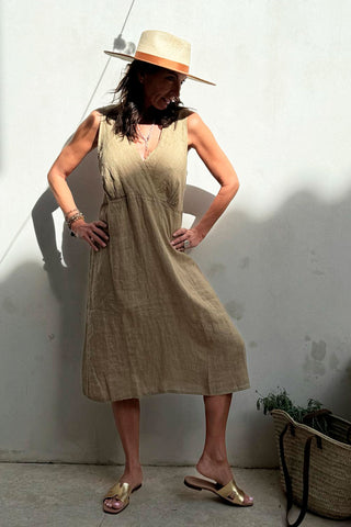Monica linen dress, savanna
