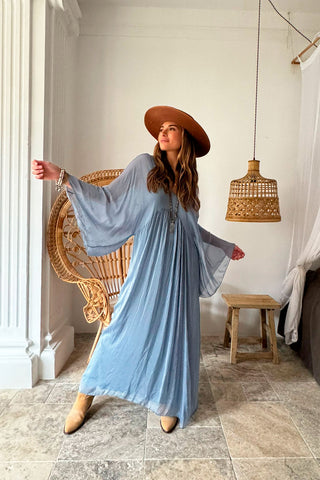 Primavera silk blend dress, blue