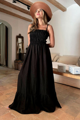 Romy linen dress long, black