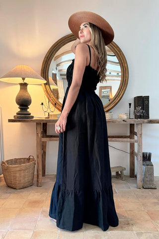 Romy linen dress long, black
