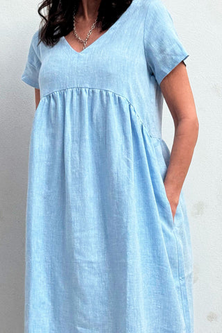 Santorini linen dress, oxford blue