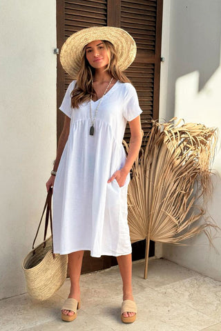 Santorini linen dress, white