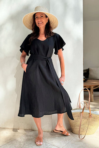 Scottie linen dress, black