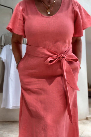 Scottie linen dress, hibiscus