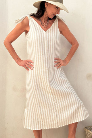 Sienna linen dress, stripes