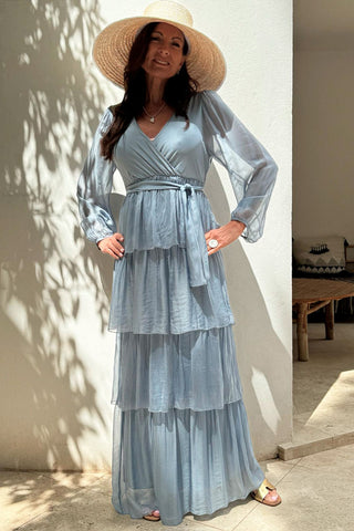 Valentina silk blend dress, blue