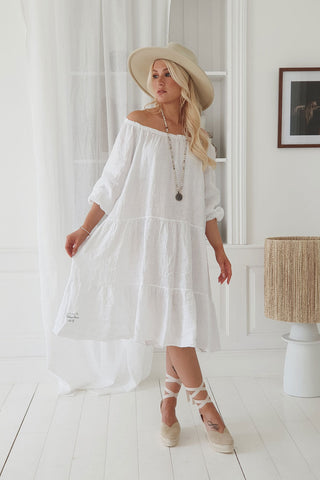 Abby linen dress, white