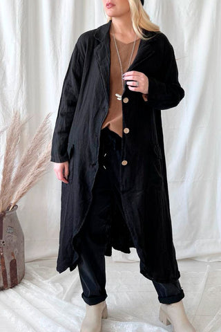 Aniston linen coat, black