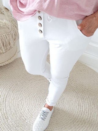 Bamboo button joggers, white