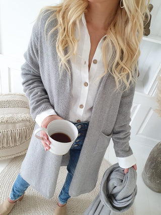 Cozy cashmere knit jacket, grey