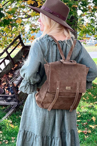 Sofia back pack, dusty green suede