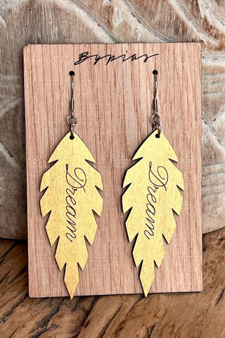 Feather earrings, dream gold