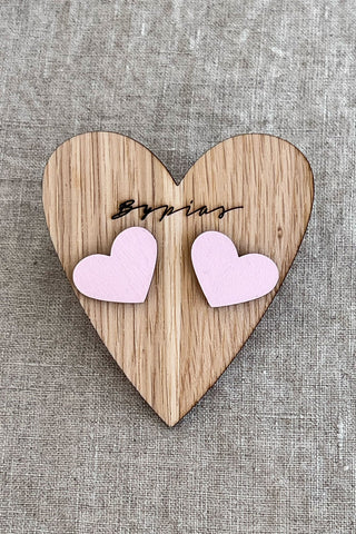 Heart button earrings, soft pink