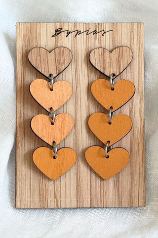 Oak heart earrings, ocher